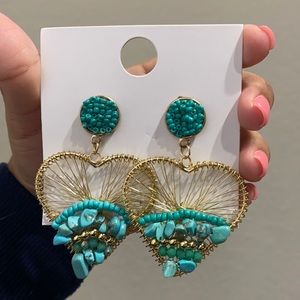 New Earrings Gold/ Turquoise Heart